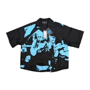 CEEC-LA Shirt Mens Medium‎ Black Blue RAVE Night Poplin Button Up New MSRP $180